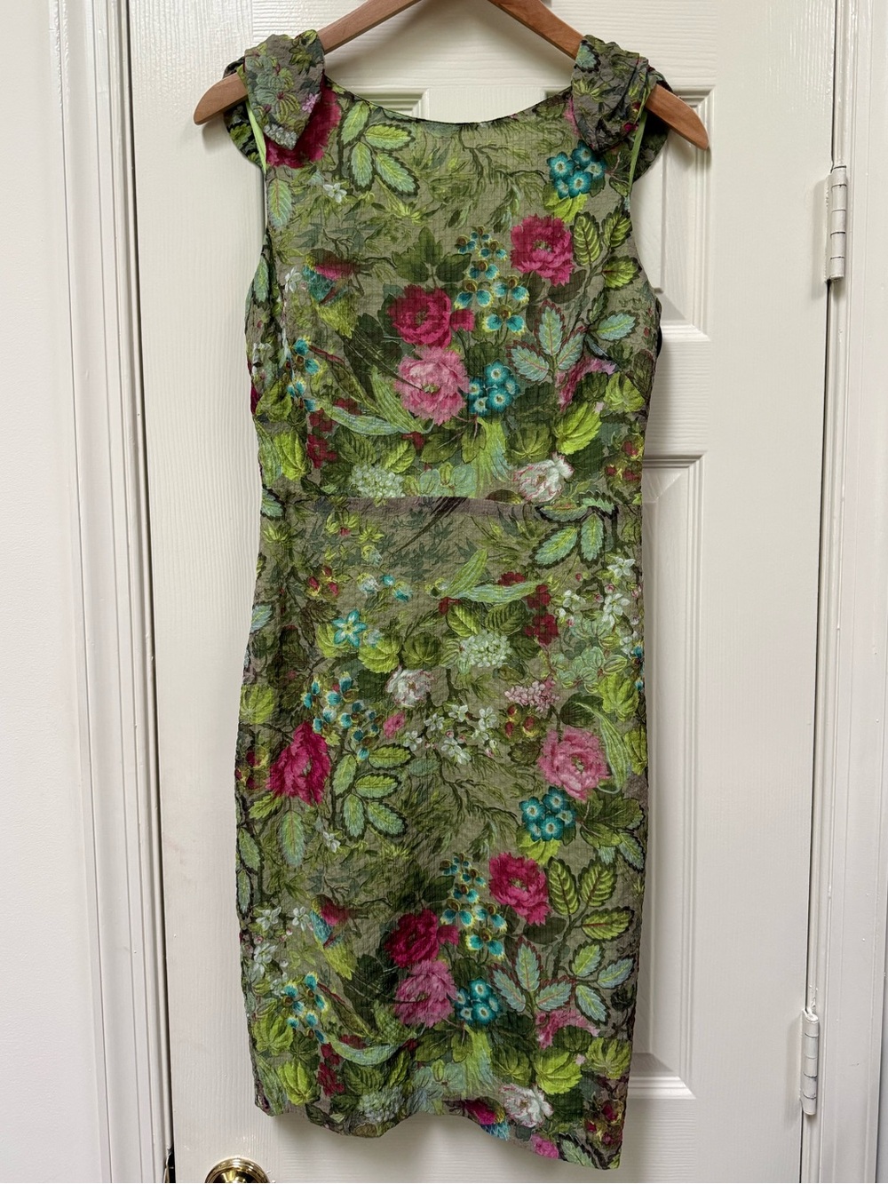 Eva Franco Landon Green Garden Floral Mesh Sheath Dress Fully Lined Size 6 NWT